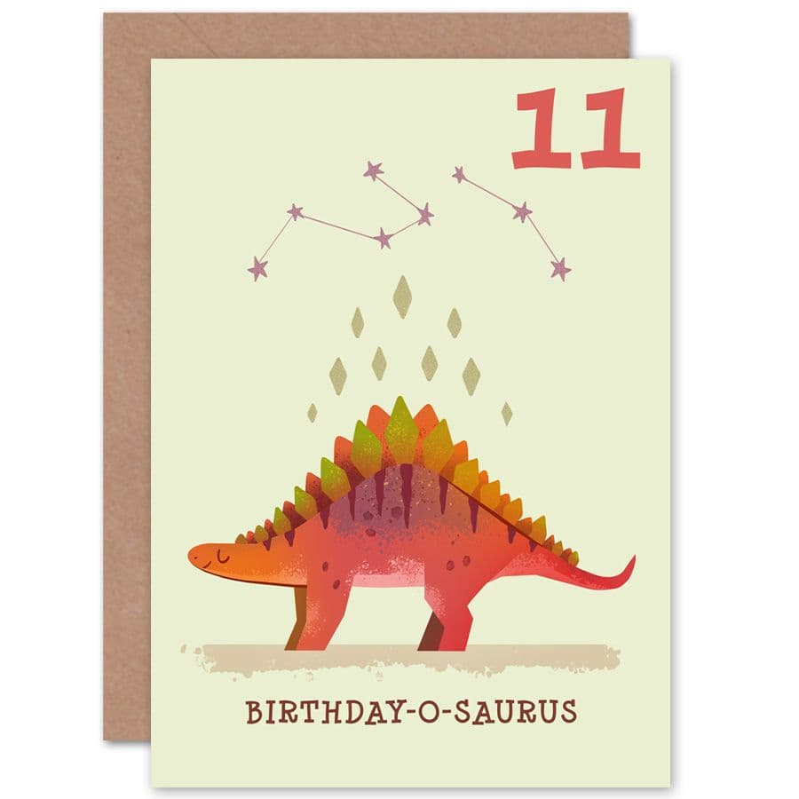 Dinosaur Stegosaurus 11th Birthday Greetings Card