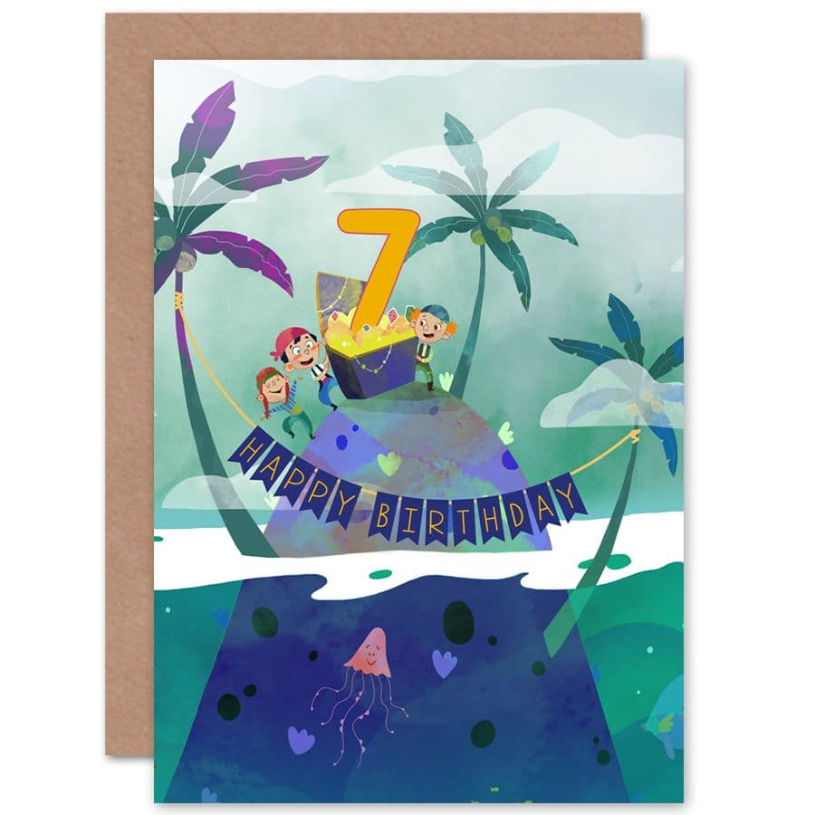 Pirate Treasure Boys 7th Birthday Greetings Card