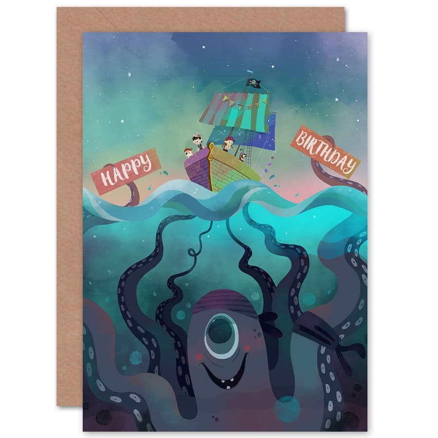 Pirate Octopus Birthday Greetings Card