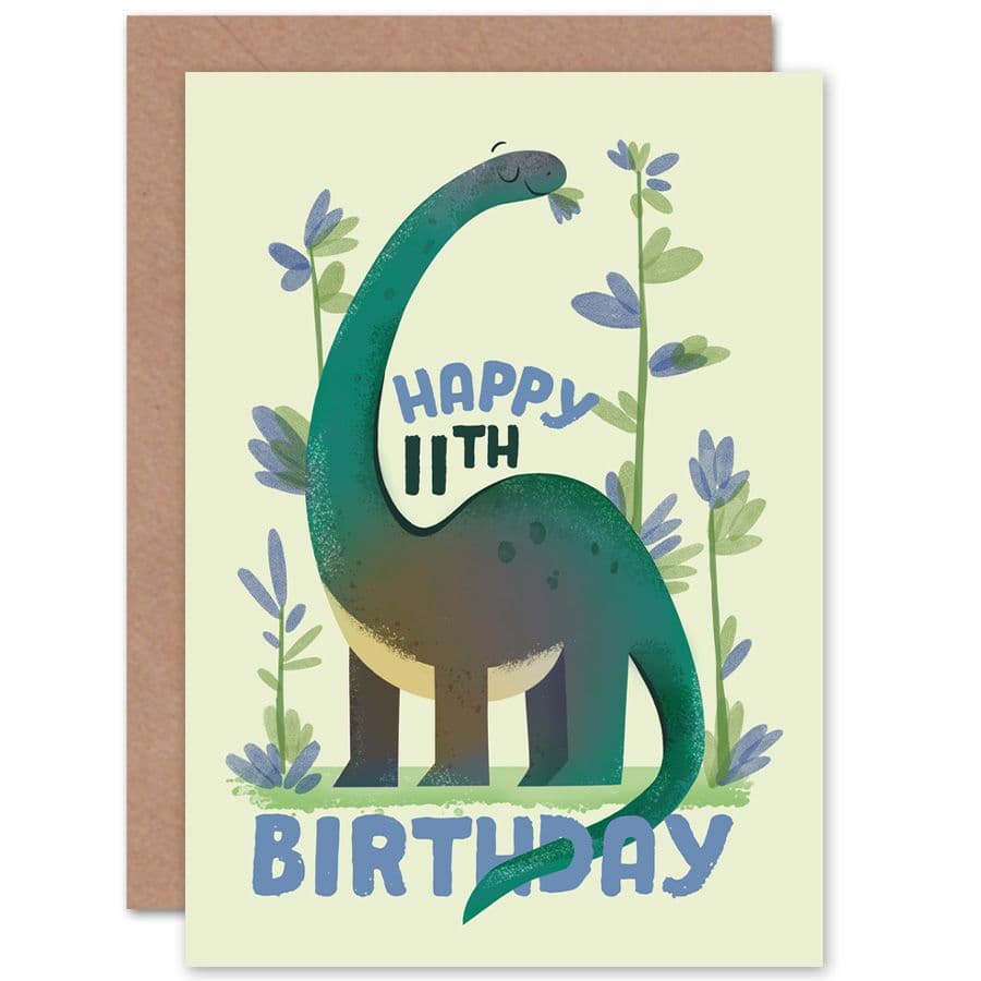 Dinosaur Apatosaurus 11th Birthday Greetings Card