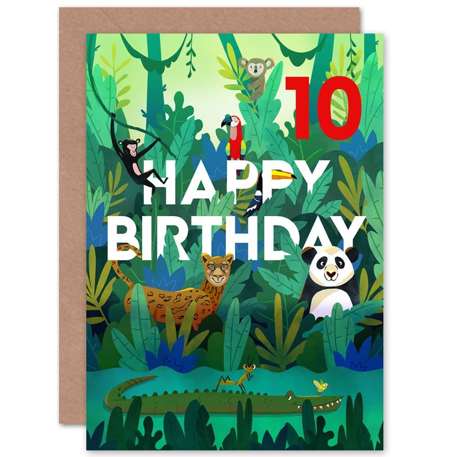 Jungle Animals 10th Birthday Greetings Card