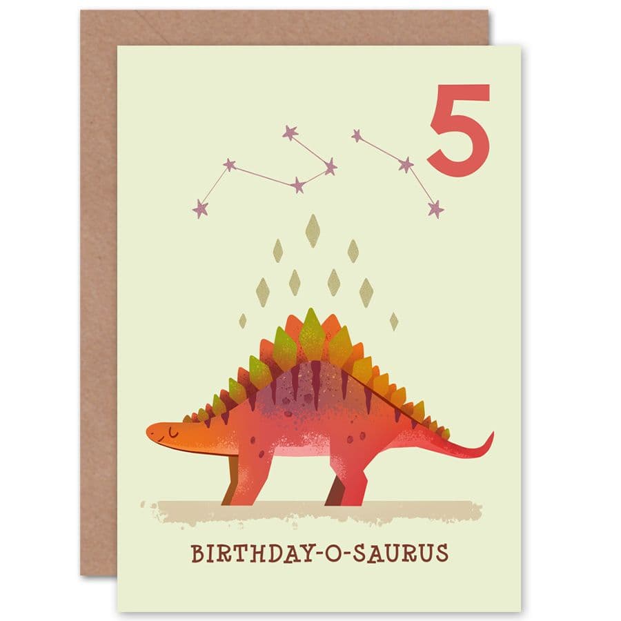 Dinosaur Stegosaurus 5th Birthday Greetings Card