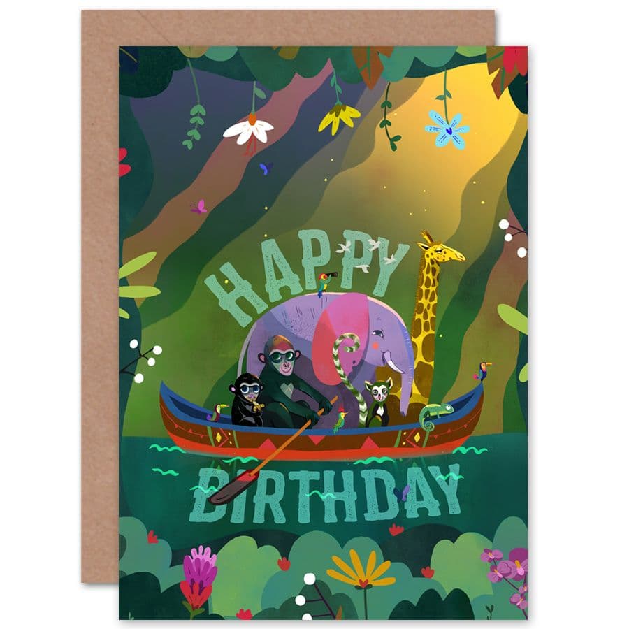 Jungle Boat Birthday Greetings Card