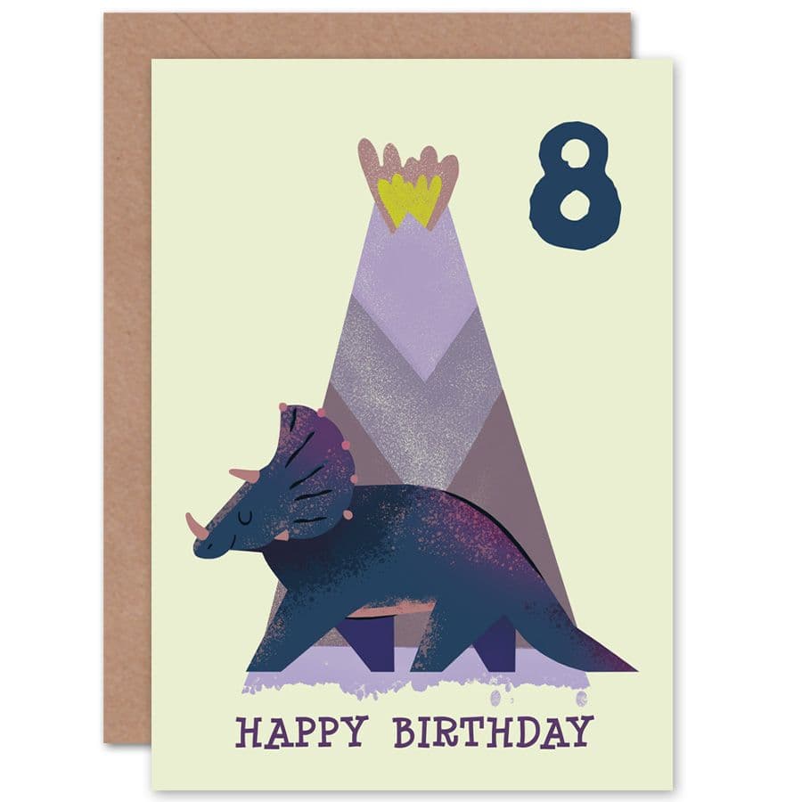 Dinosaur Triceratops 8th Birthday Greetings Card