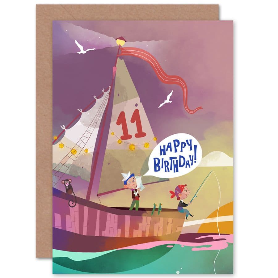 Pirate Map Boys 11th Birthday Greetings Card