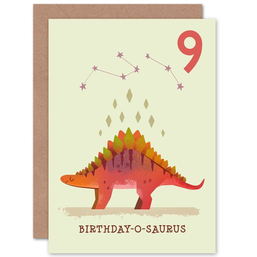 Dinosaur Stegosaurus 9th Birthday Greetings Card