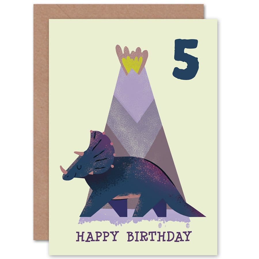 Dinosaur Triceratops 5th Birthday Greetings Card