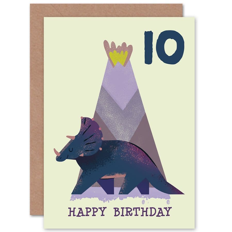 Dinosaur Triceratops 10th Birthday Greetings Card