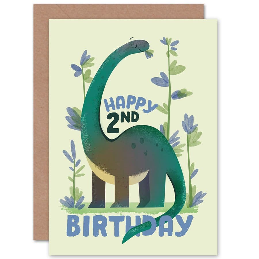 Dinosaur Apatosaurus 2nd Birthday Greetings Card