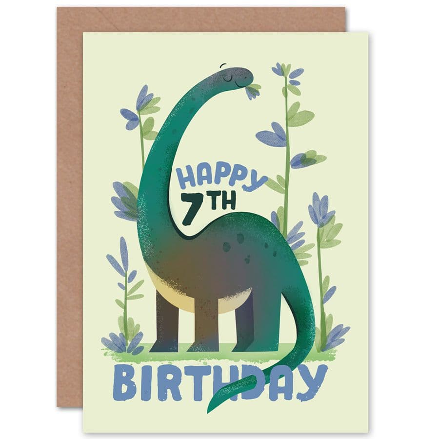 Dinosaur Apatosaurus 7th Birthday Greetings Card