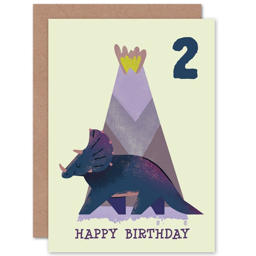 Dinosaur Triceratops 2nd Birthday Greetings Card