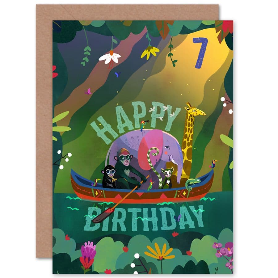 Jungle Boat 7th Birthday Greetings Card
