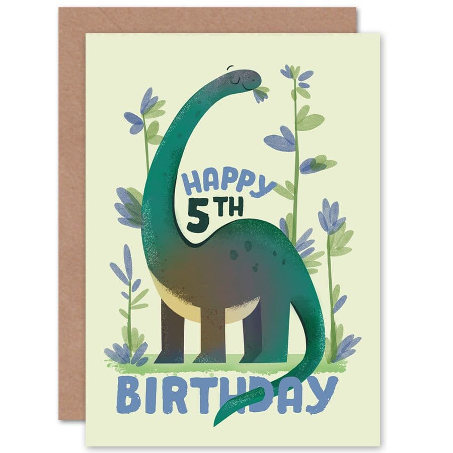 Dinosaur Apatosaurus 5th Birthday Greetings Card