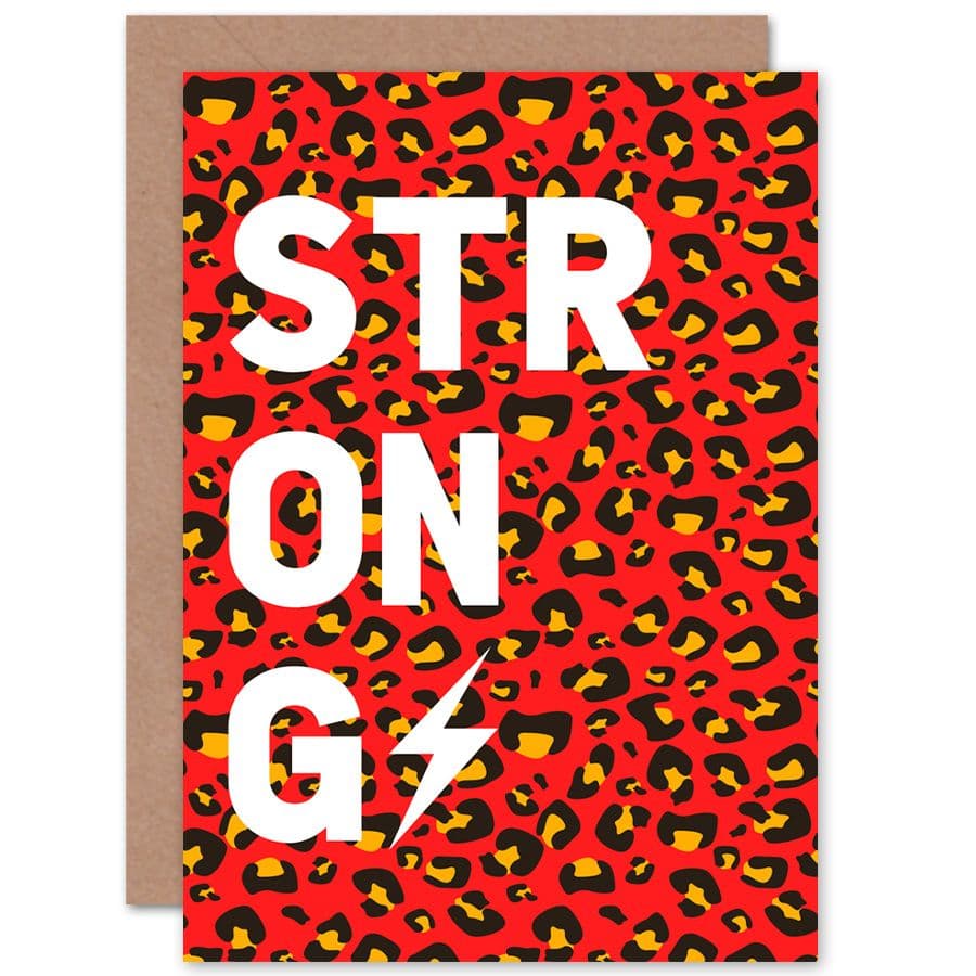Red Leopard Words Strong Greetings Card