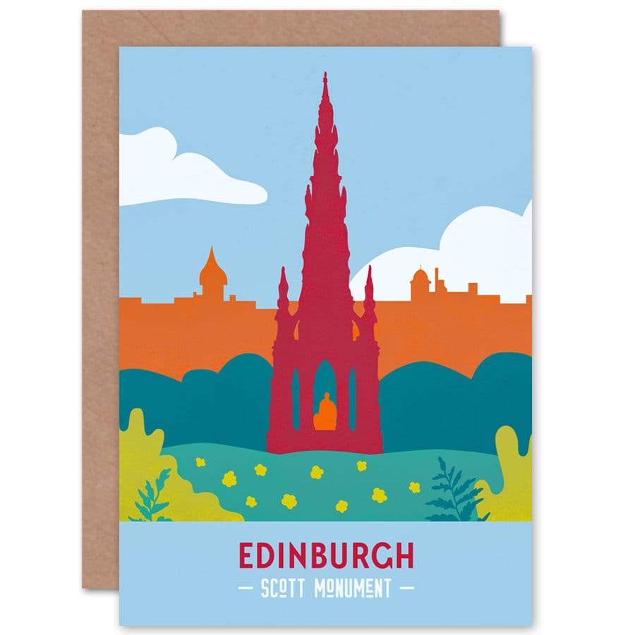Scotland Travel Edinburgh Scott Monument Retro Greetings Card