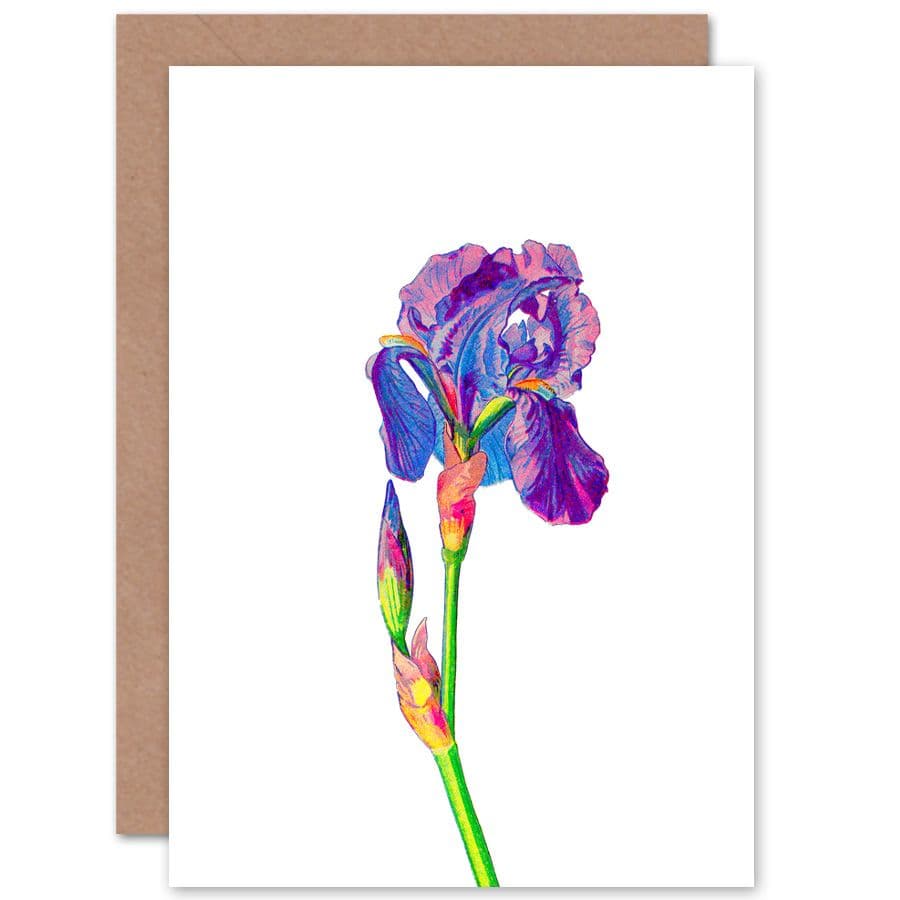 Vintage Bright Botanicals Iris Greetings Card