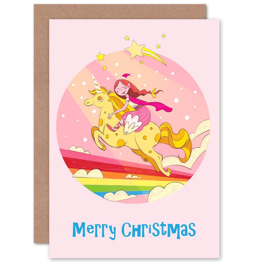 Christmas Unicorn Princess Rainbow Greetings Card