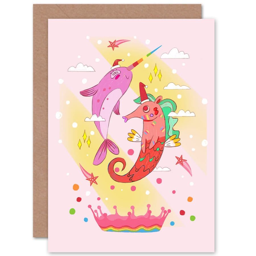 Christmas Unicorn Seahorse Narwhal Greetings Card