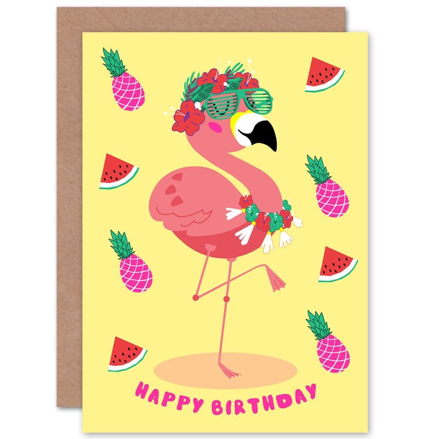 Kawaii Flamingo Birthday Greetings Card