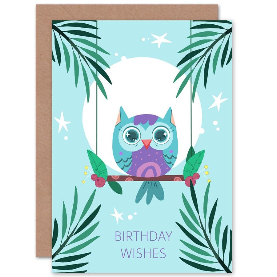 Kawaii Owl Perch Birthday Wishes Greetings Card