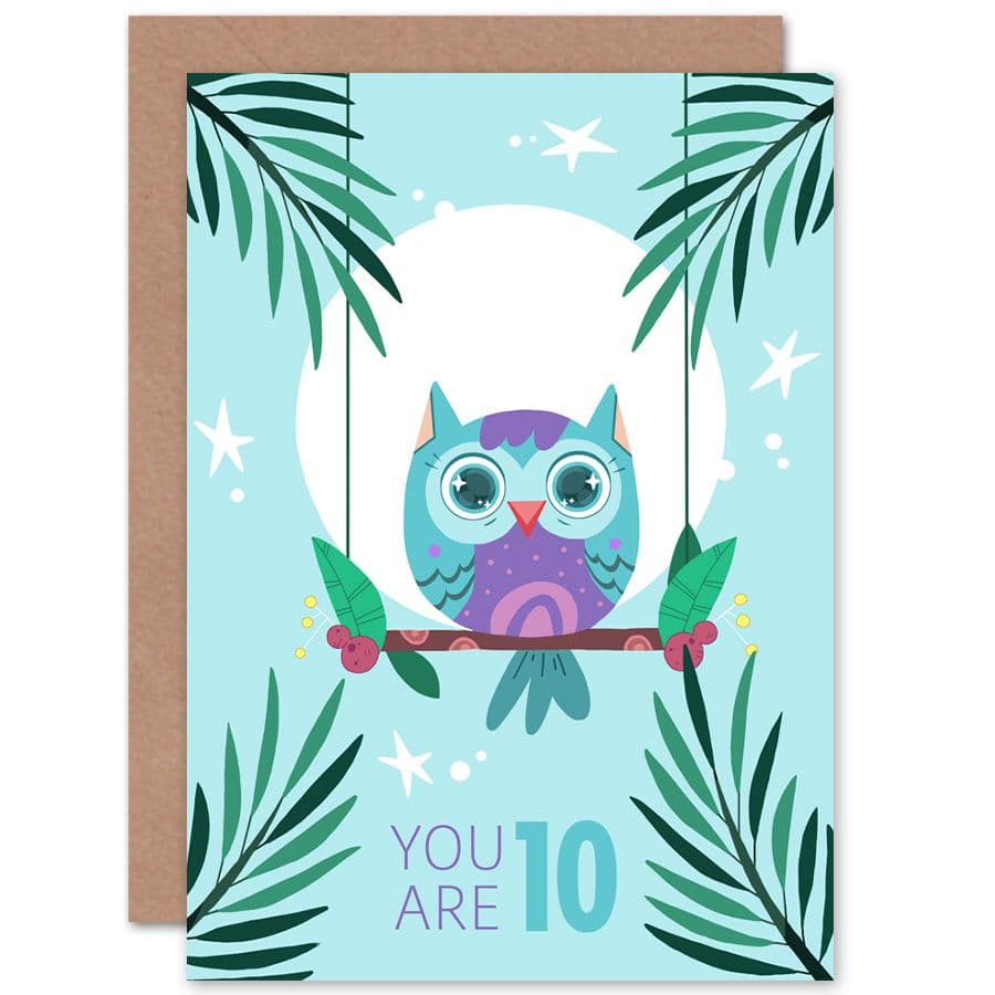 Kawaii Owl Perch Birthday You are 10 Greetings Card