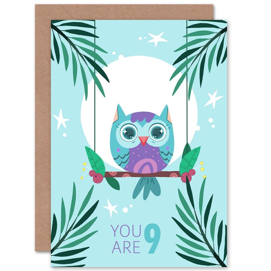 Kawaii Owl Perch Birthday You are 9 Greetings Card