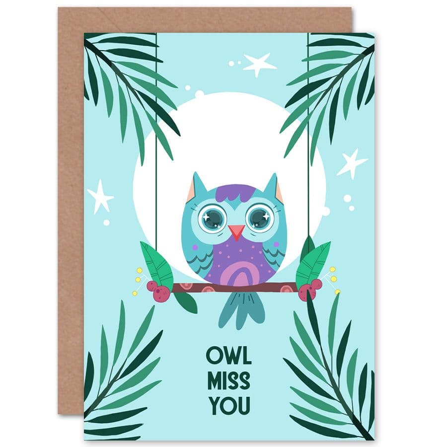 Kawaii Owl Perch Miss You Greetings Card