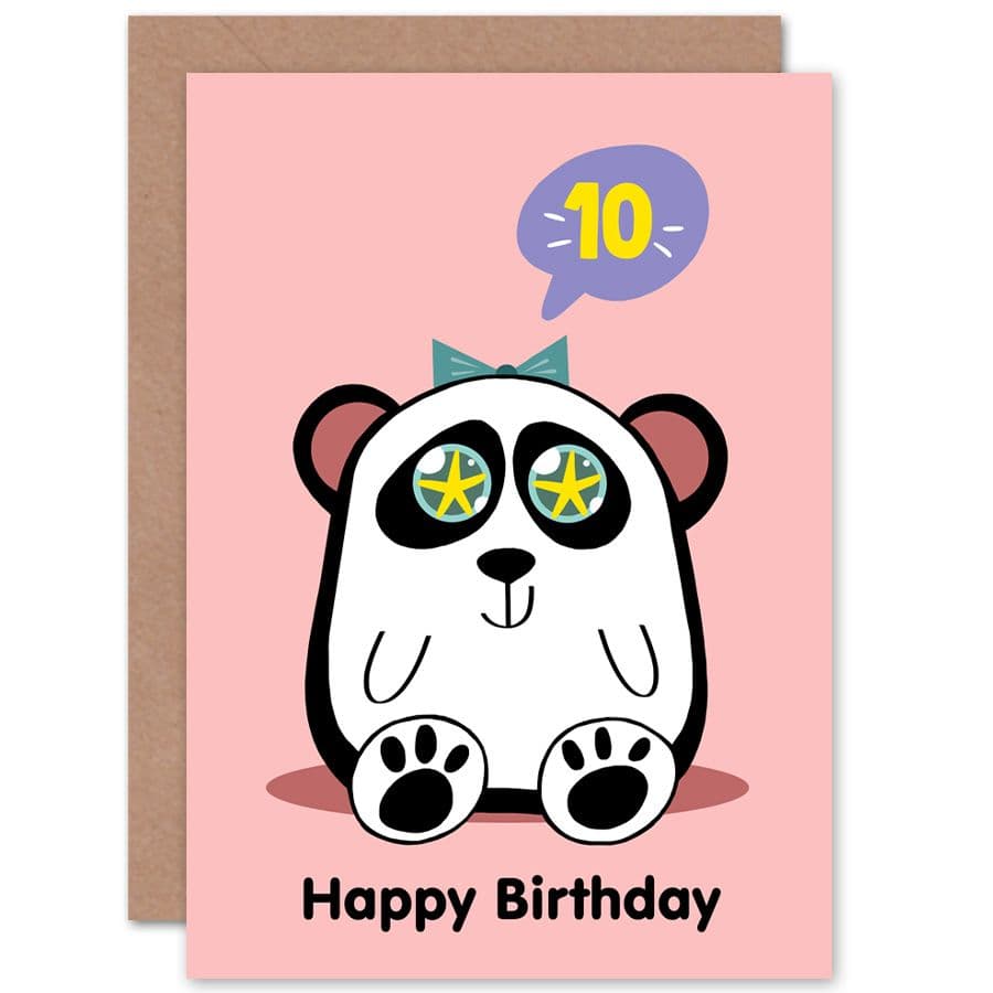 Kawaii Panda Star 10th Birthday Greetings Card