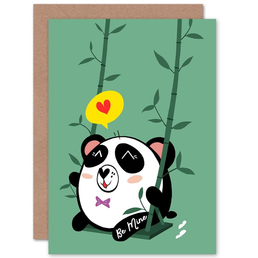 Kawaii Panda Swing Be Mine Greetings Card