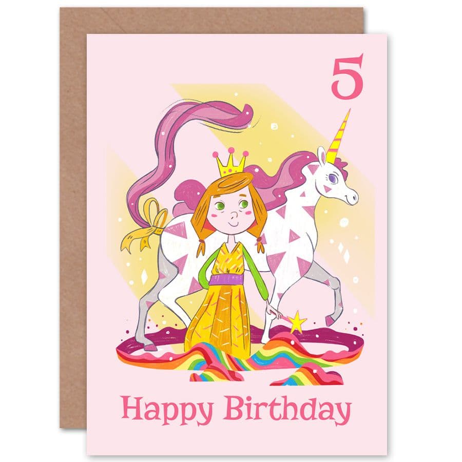 Unicorn Princess Magic 5th Birthday Greetings Card
