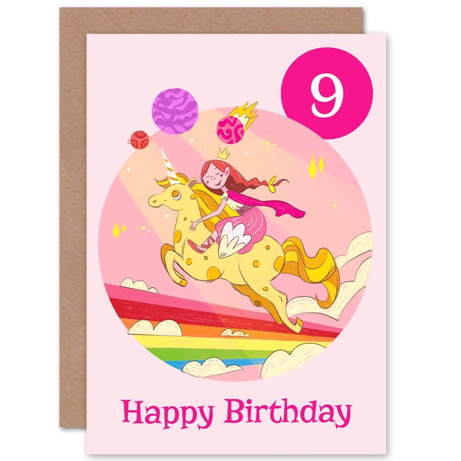 Unicorn Princess 9th Birthday Greetings Card