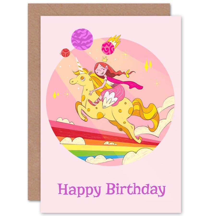 Unicorn Princess Rainbow Birthday Greetings Card