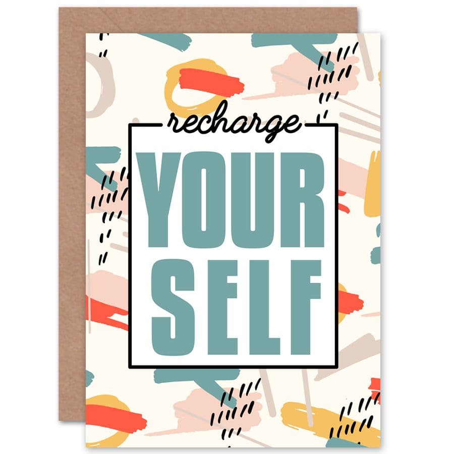 Funky Affirmation Recharge Yourself Greetings Card
