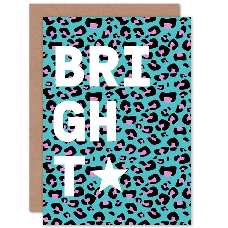 Leopard Blue And Purple Words Bright Greetings Card