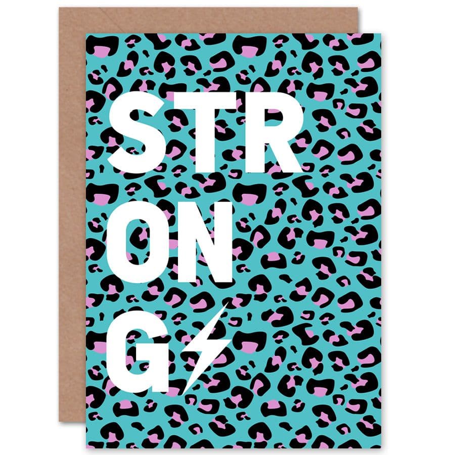 Leopard Blue And Purple Words Strong Greetings Card