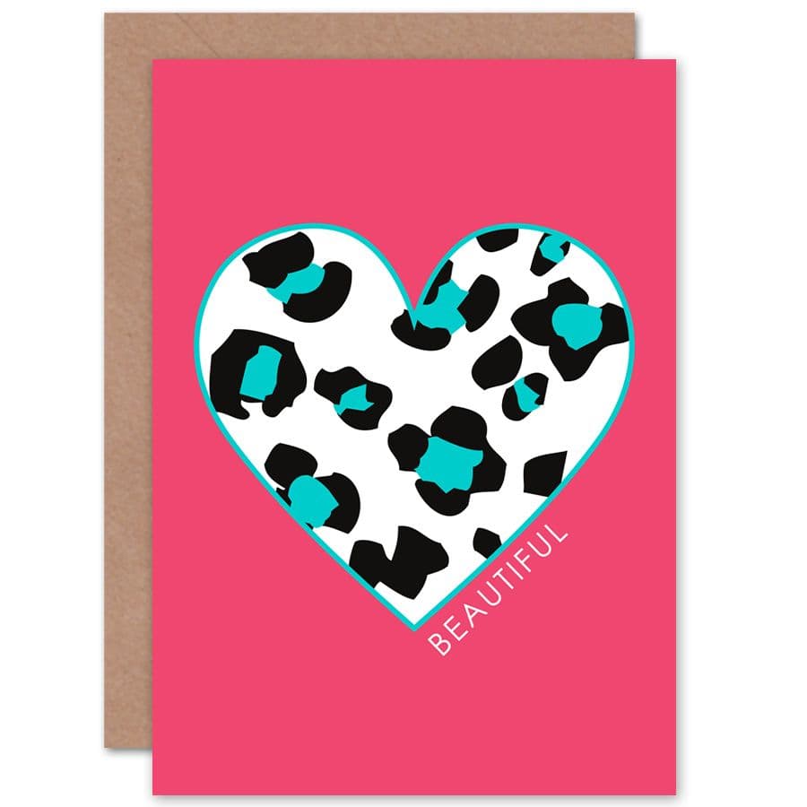 Leopard Beautiful Pink Teal Greetings Card