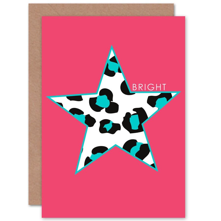 Pink Teal Leopard Bright Greetings Card
