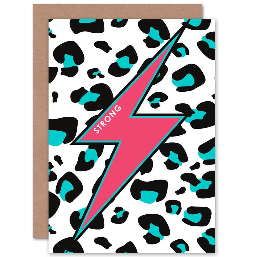 Pink Teal Leopard Reverse Strong Greetings Card