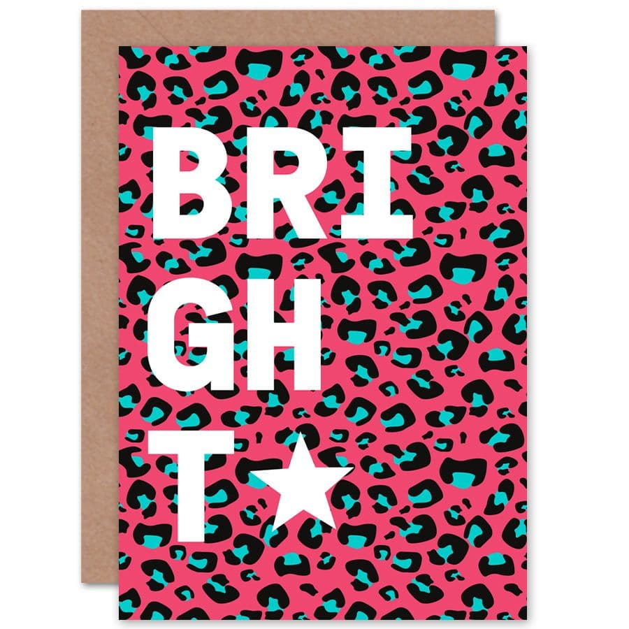 Teal Leopard Word Bright Greetings Card