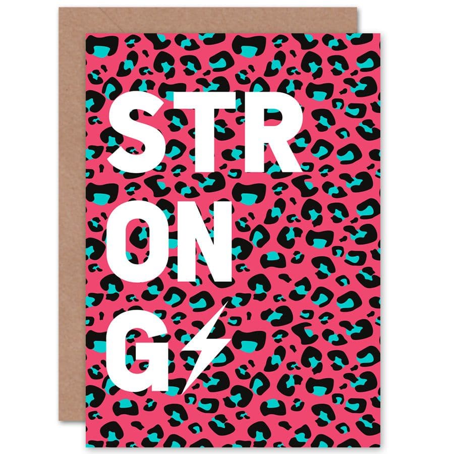 Pink Teal Leopard Word Strong Greetings Card