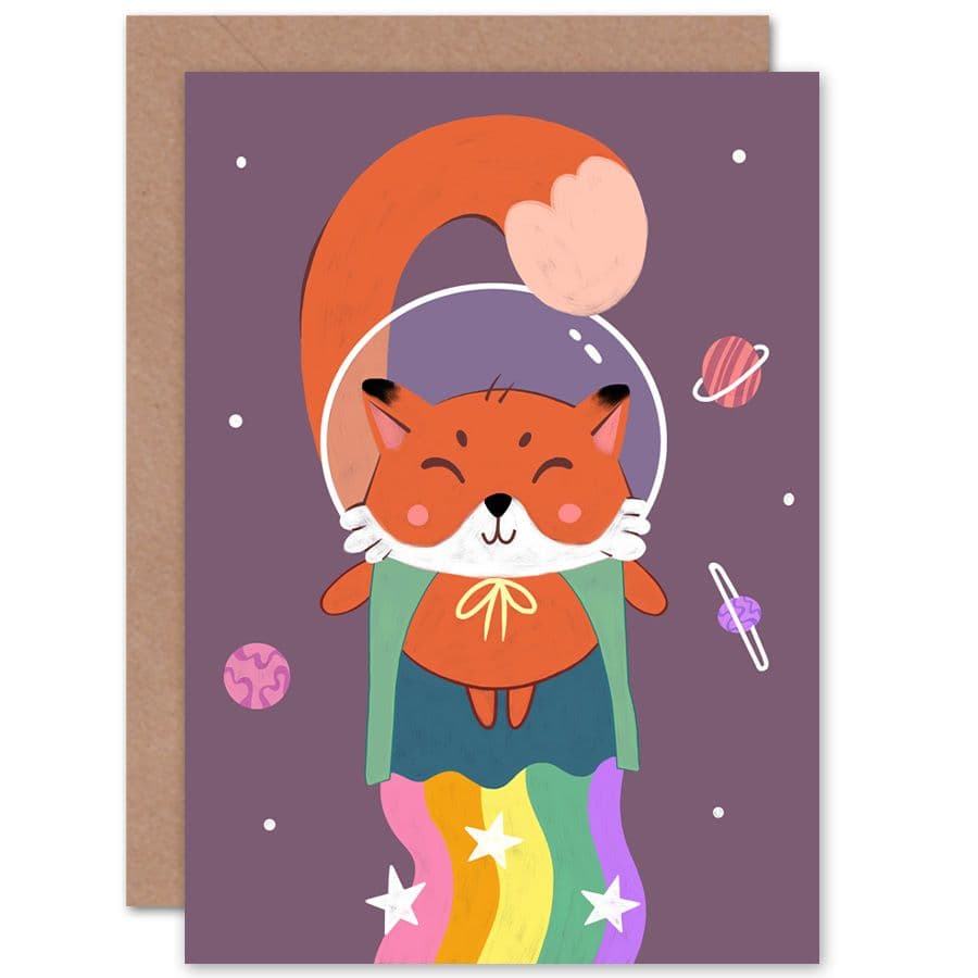 Fox Astronaut Cute Kids Children Greetings Card