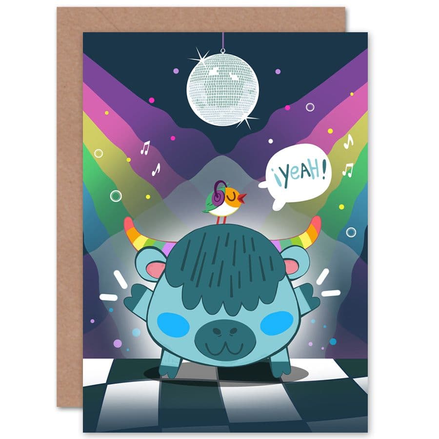 Kawaii Cow Disco Party Kids Cool Greetings Card