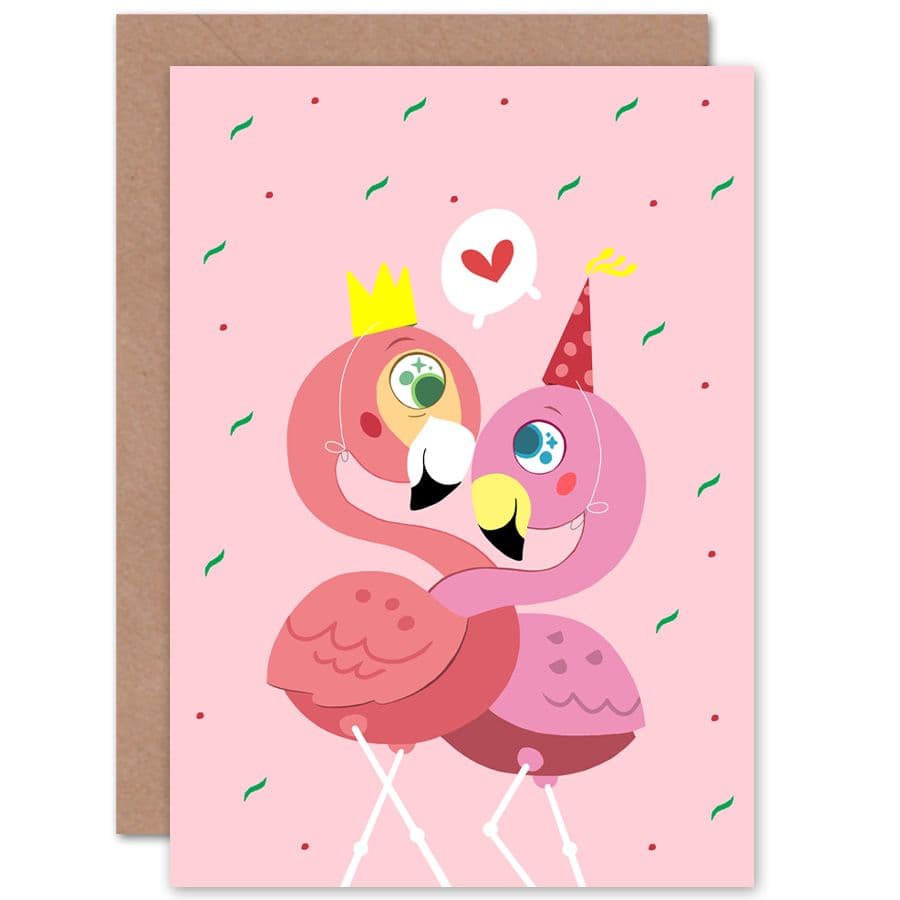 Kawaii Flamingo Love Couple Valentines Greetings Card