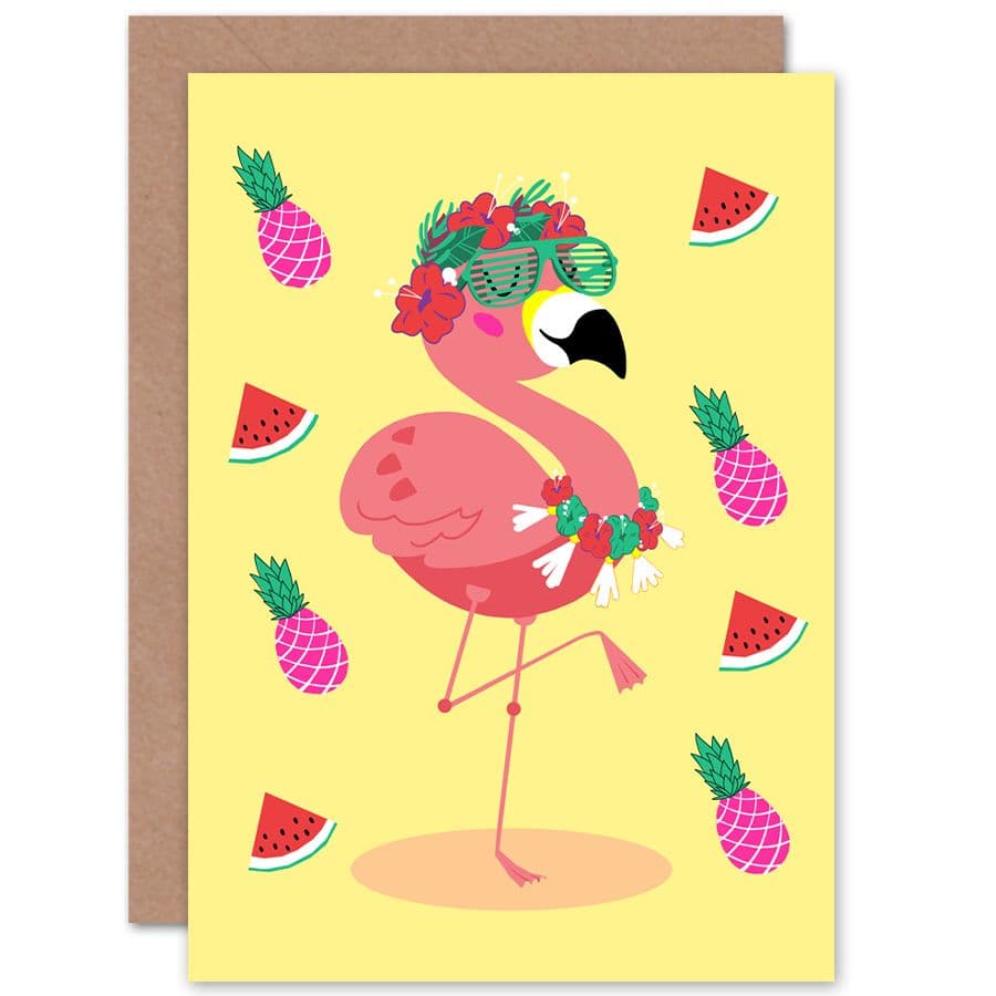 Kawaii Flamingo Party Tropical Greetings Card