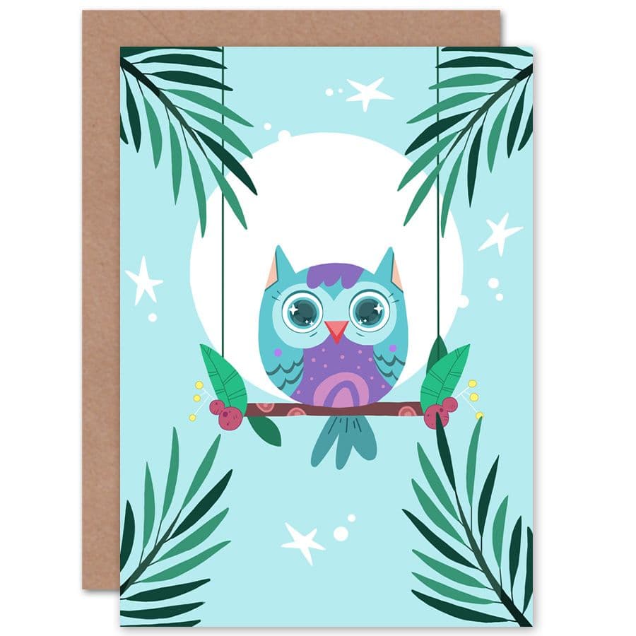 Kawaii Owl Swing Kids Children Greetings Card