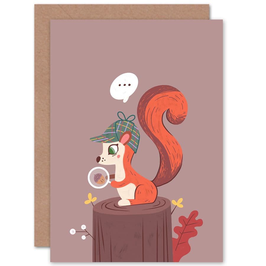 Red Squirrel Acorn Search Greetings Card