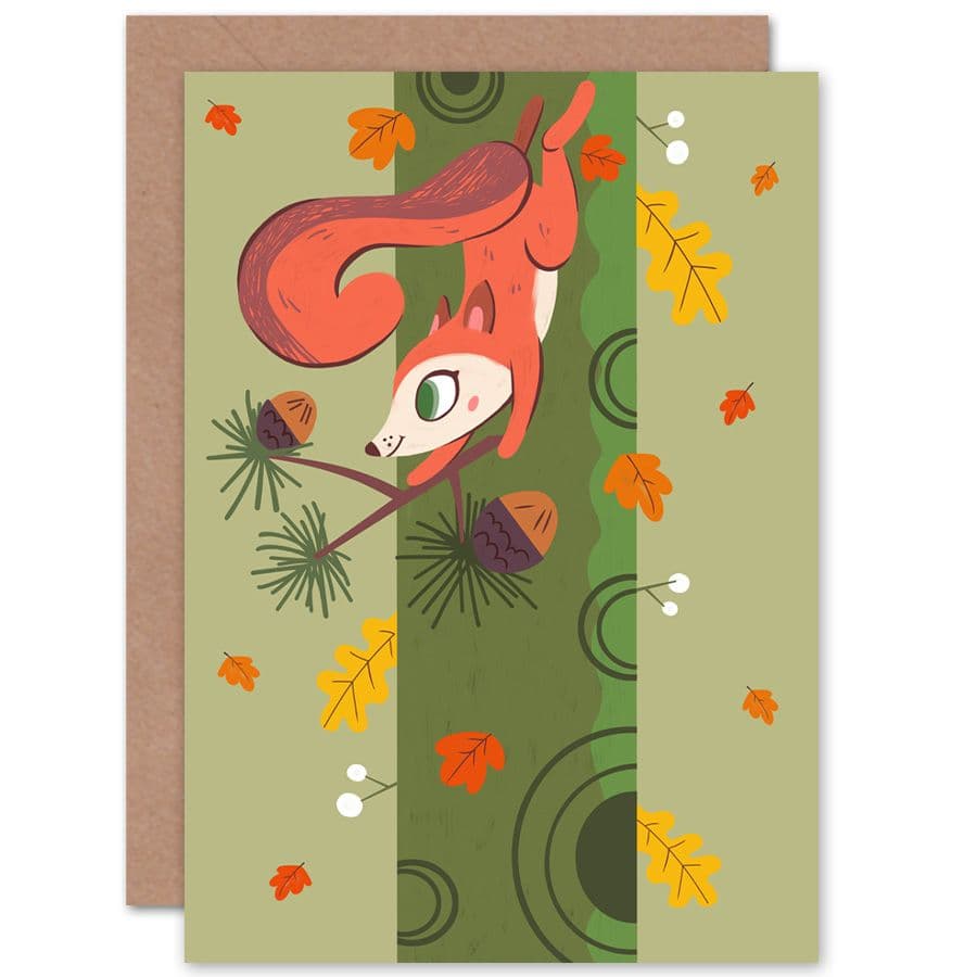 Squirrel Acorn Tree Greetings Card