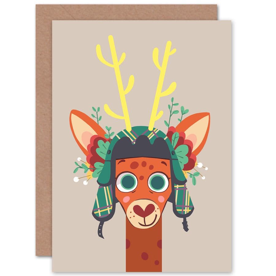 Stag with Tartan Hat Greetings Card