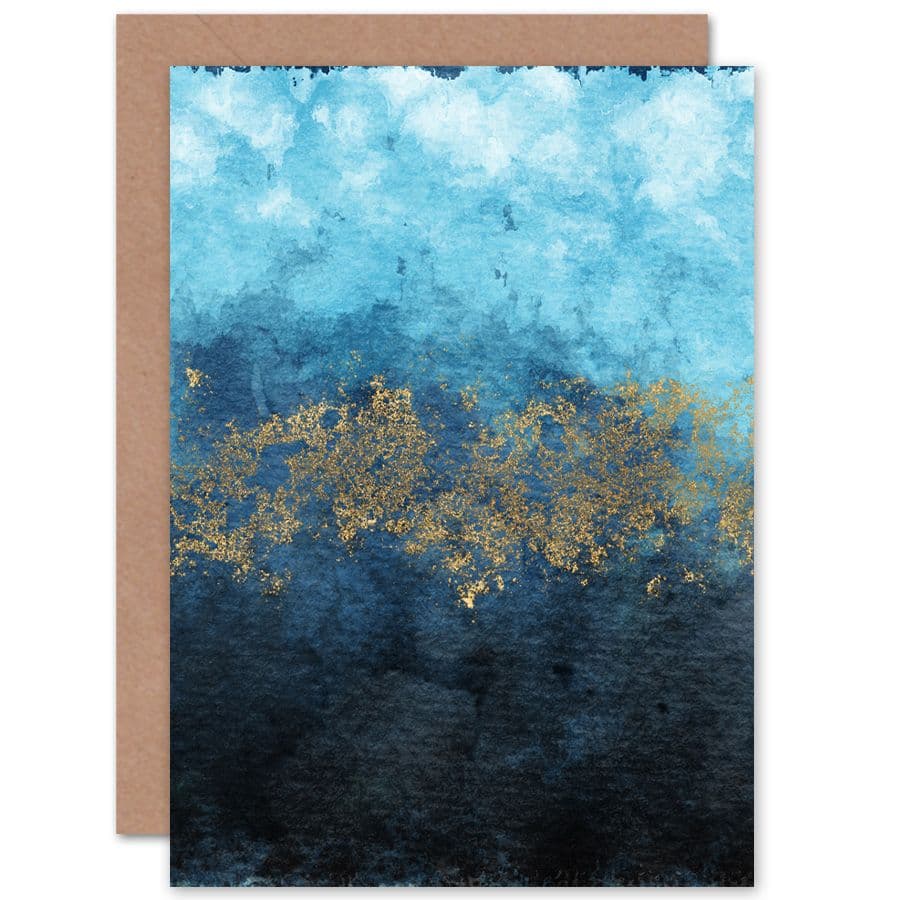 Abstract Blue And Gold Watercolour Greetings Card