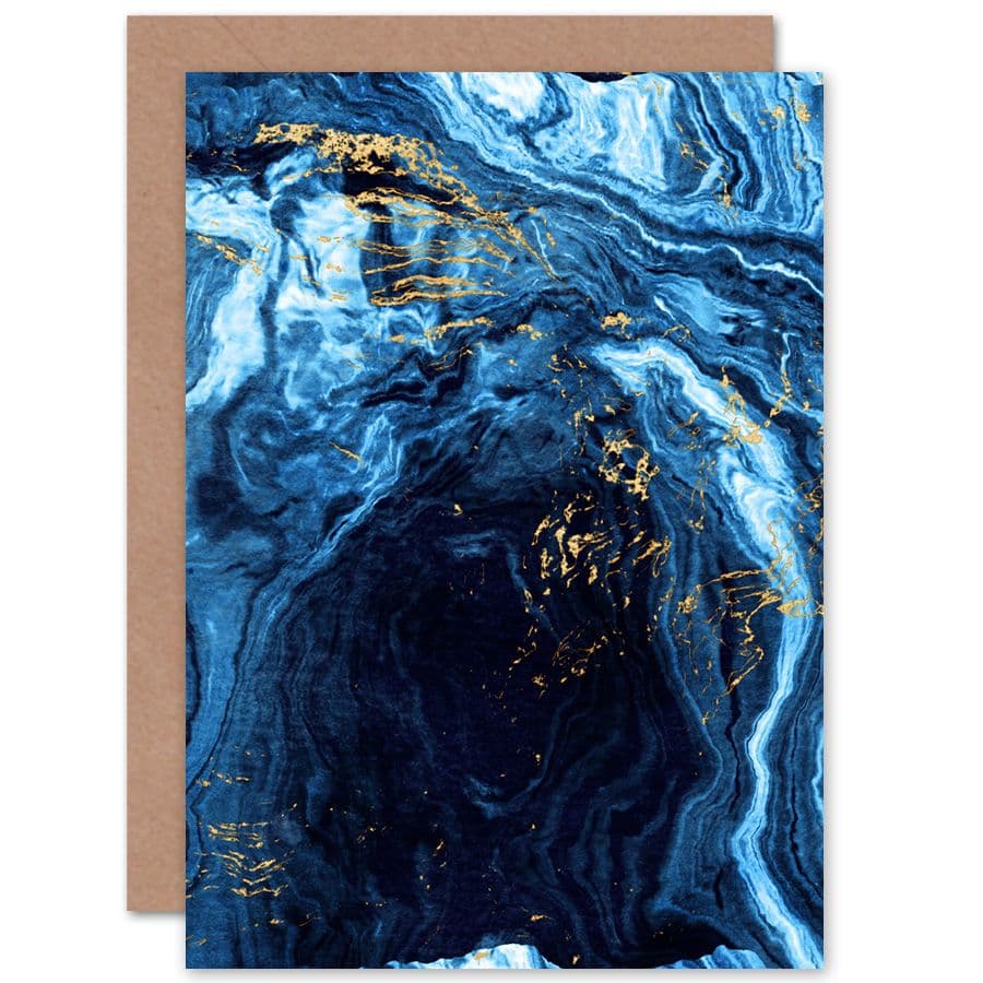Abstract Dark Blue Gold Flow Greetings Card
